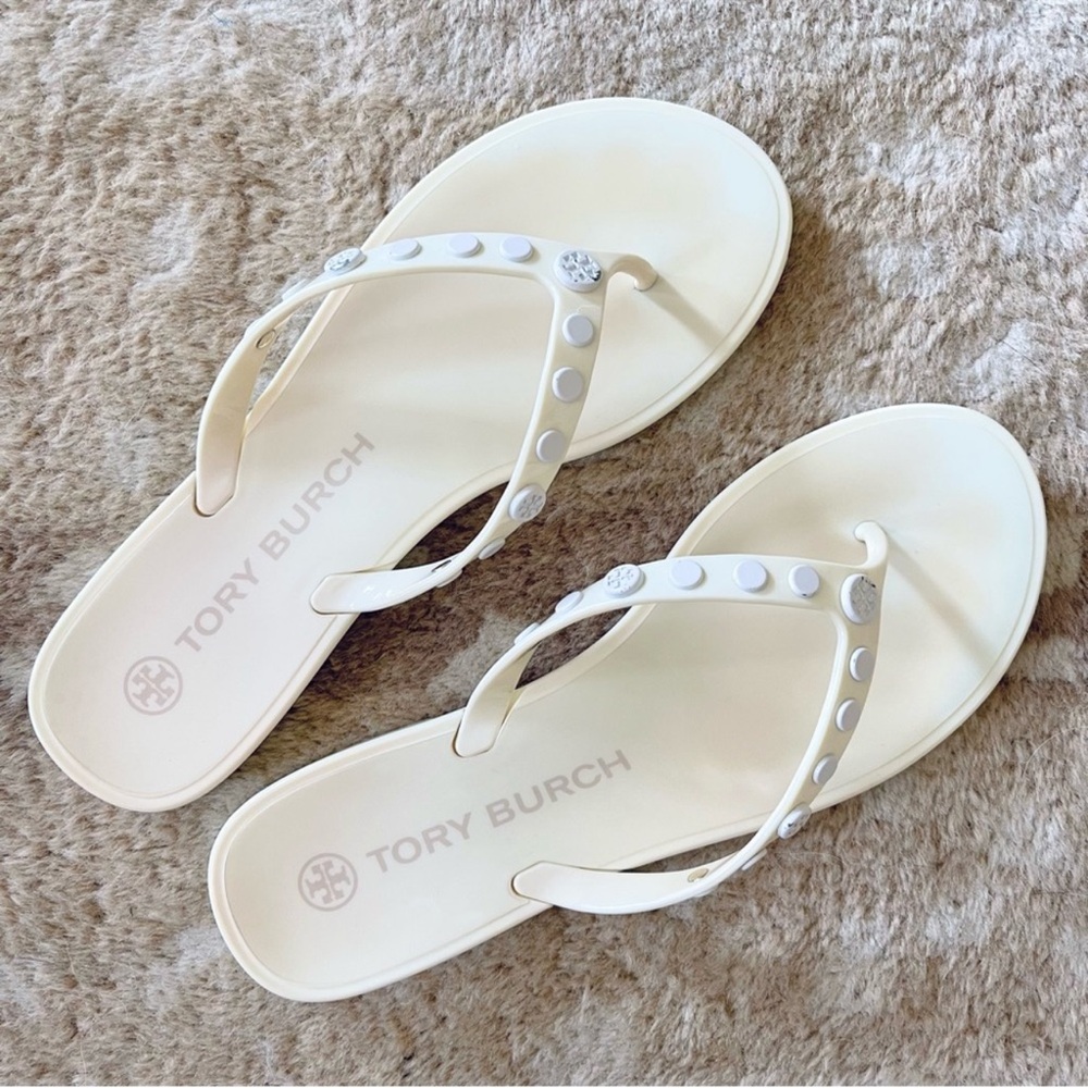 Tory Burch Logo Studded Jelly Thong Flip Flop Sandal In New Ivory Size 7
